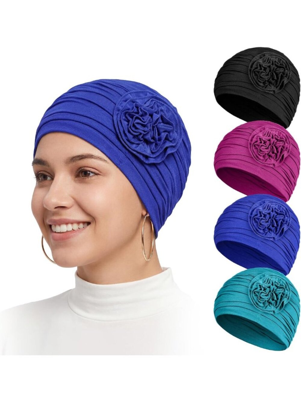 4 Pcs Cotton Chemo Turban Set for Women - Soft, Stylish Head Wraps for Comfort